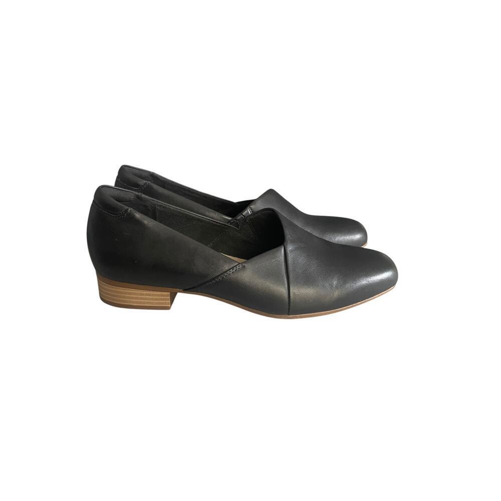 Clarks Women’s Juliet Palm Black Leather Slip On Loafers Size-10M